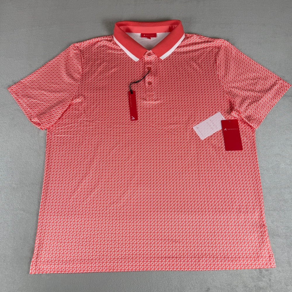 Redvanly Devine Polo Shirt Mens XXL Coral Geometric Performance Golf $110 NWT